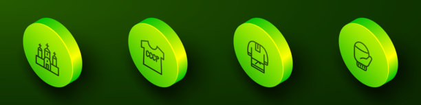 2.5D教堂建筑、苏联T恤、斜领衬衫和圣诞手套图标矢量素材图片下载