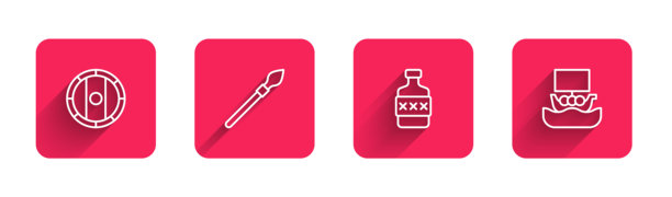 维京元素图标：盾牌、长矛、威士忌酒瓶、维京船矢量素材图片下载