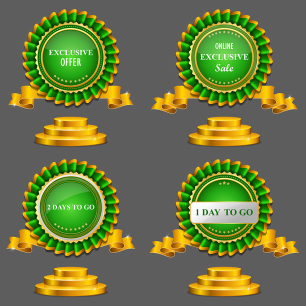 带金色丝带的绿色奢华徽章矢量素材图片下载