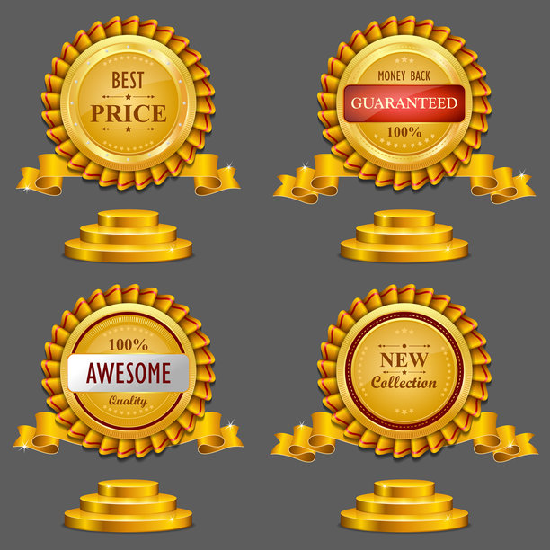 金色丝带红色奢华徽章矢量素材图片下载