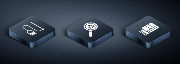 2.5D宠物猫玩具、毛巾堆和跳蚤搜索图标矢量素材图片下载