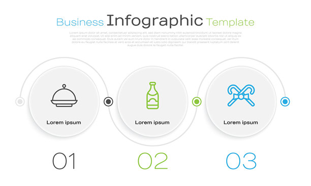 圣诞节装饰的桌子，上面有托盘、香槟瓶和拐杖糖。商业信息图表模板。矢量图。图片下载
