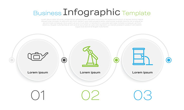 机油罐、抽油机和原油泄漏桶商务信息图表模板矢量素材图片下载