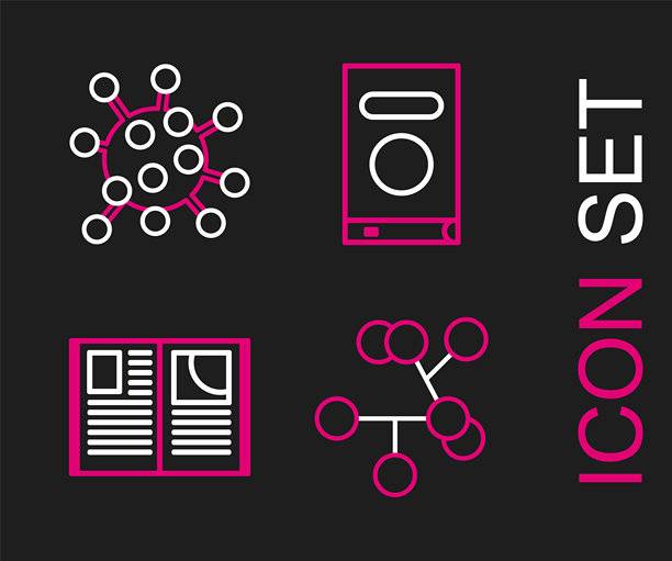 分子、打开的书本和细菌图标矢量素材图片下载