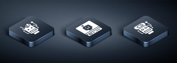 等距破损机器人，机器人低电量充电图标。矢量图。图片下载