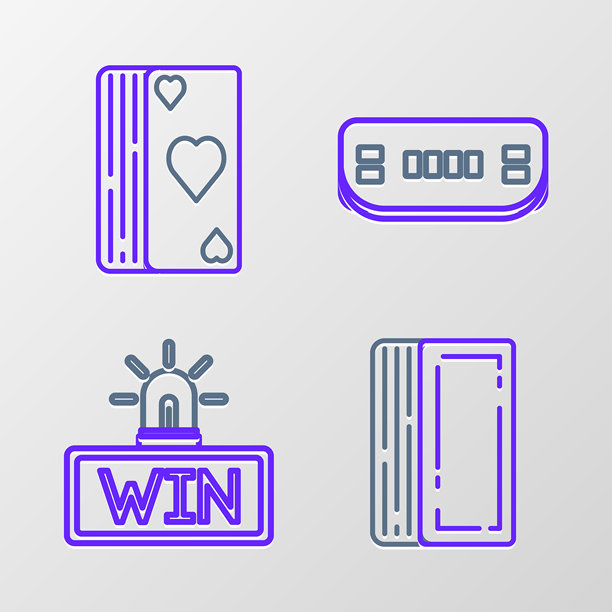 扑克牌的线条图，赌场胜利，扑克桌和图标。矢量图。图片下载