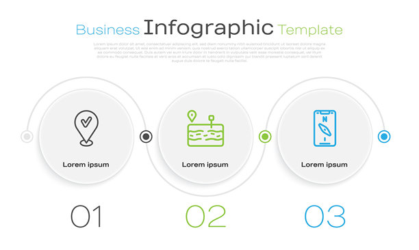 选中标记定位、损坏的道路和指南针手机。商业信息图表模板矢量素材图片下载