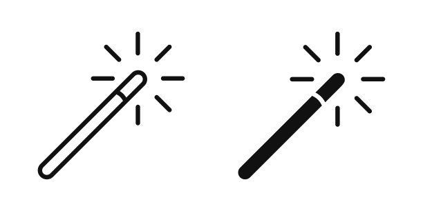 简单的魔法棒图标。魔法棒选择工具按钮。照片滤镜工具符号。闪亮的魔法棒图示。图片下载