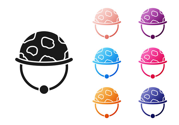 白色背景上的黑色军用头盔图标。军队防御帽子的象征。防护帽。设置彩色图标。矢量图图片下载