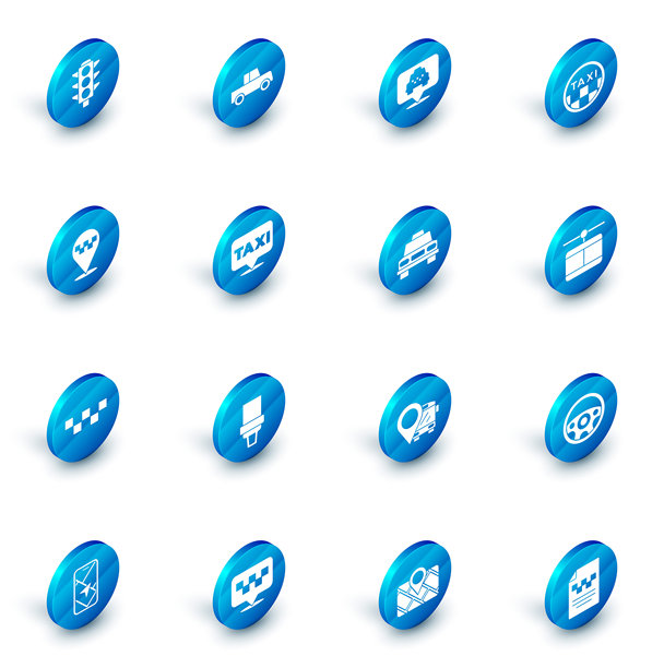 汽车、出租车位置、出租车顶灯、电缆图标矢量素材图片下载