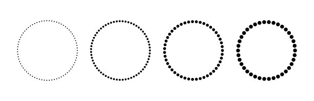 点状圆圈图标集。点状圆形线条。设计环框。几何单色形状。图案圆圈。矢量插图，背景为白色。图片下载
