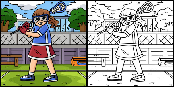 女子长曲棍球运动员填色插画图片下载