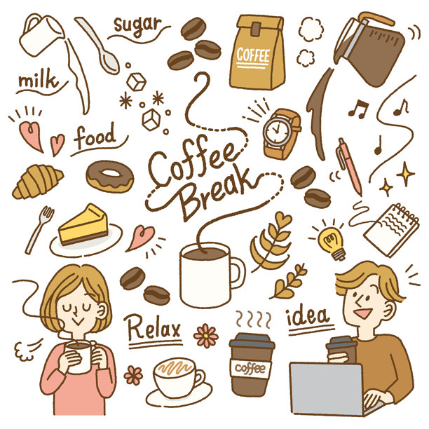 咖啡休息手绘图标矢量集图片下载