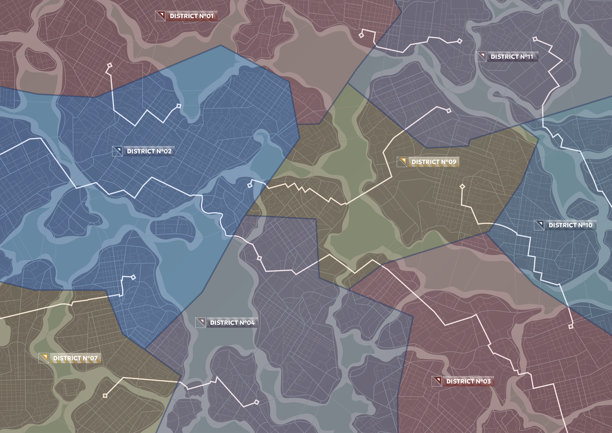 抽象地图与区域位置和路线，用不同的颜色标记。线路:用线连接的地区，如路线矢量图图片下载