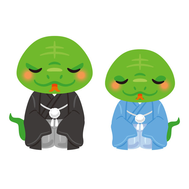 生肖绿蛇角色父母与孩子鞠躬图片下载