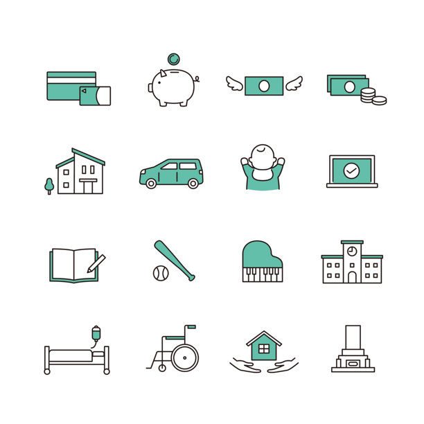 人生规划图标集：金钱、育儿、退休图片下载