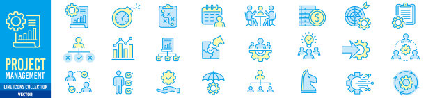 项目管理图标集合。可编辑线条图标集合。矢量插图图片下载
