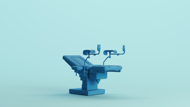 蓝色妇科产科椅 专业女性健康设备 医疗淡色背景图片下载