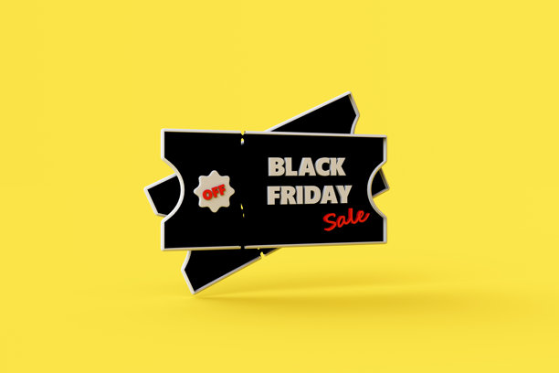 黑色星期五促销活动设计创意概念，黄色背景上的黑色折扣券。图片下载