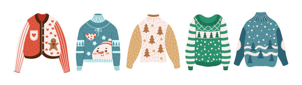 可爱的圣诞毛衣，带有节日图案的矢量物件图片下载