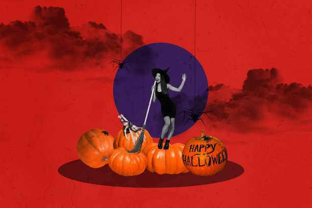 快乐女巫装扮女孩万圣节庆祝活动合成照片图片下载