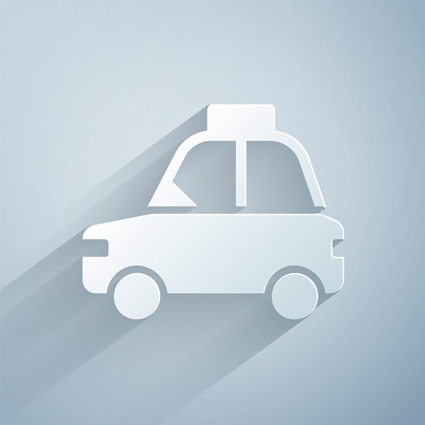 纸雕宠物车出租车图标，背景为灰色。纸艺风格。矢量图。图片下载