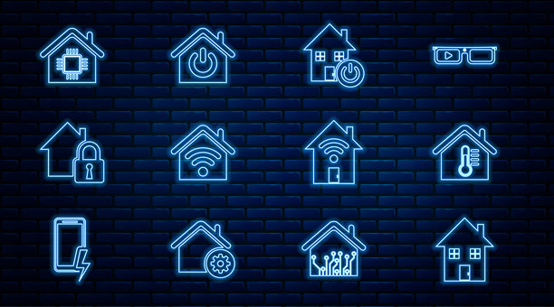 房屋、温度、智能家居和无线网络图标矢量素材图片下载