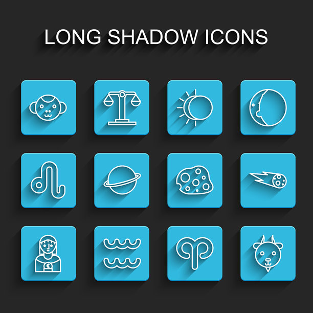 占星女性、水瓶座、猴子、白羊座、土星、彗星和小行星图标矢量素材图片下载