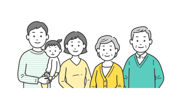 三代同堂家庭的上半身插图图片下载