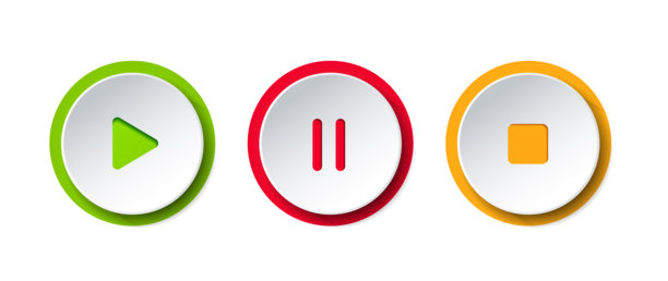 3D多媒体音乐播放器按钮，图标。声音，语音，播放，暂停，跳过，停止移动应用程序，UI，网站的标志图片下载