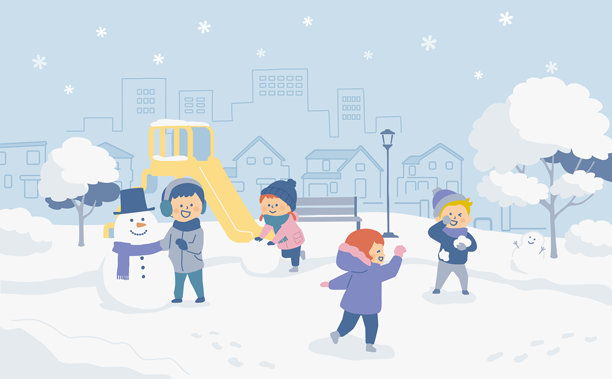 孩子们在雪地里玩耍的剪贴画图片下载