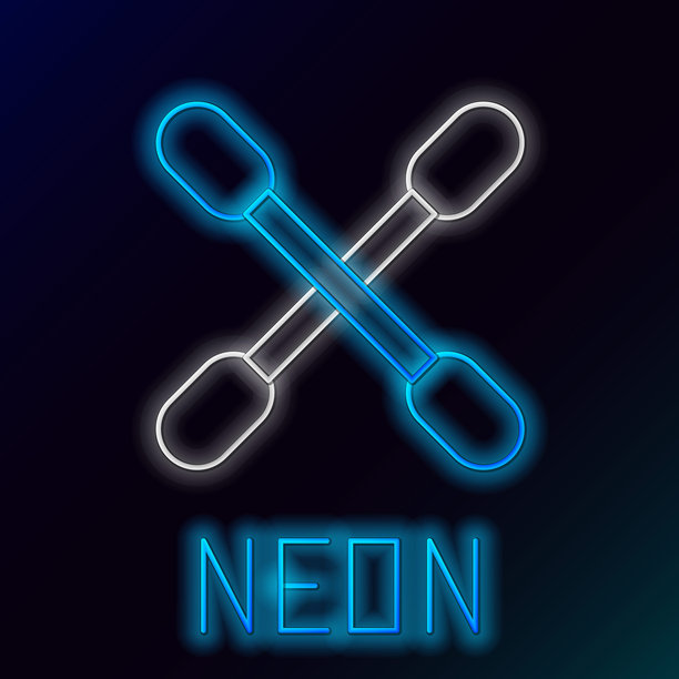 发光的霓虹棉签图标，背景为黑色。彩色轮廓概念。矢量图。图片下载