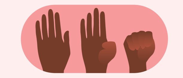 非洲妇女用手发出求助信号，针对家庭暴力受害者的扁平矢量素材图片下载