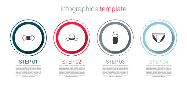 领结、男士帽子、女士连衣裙和男士内裤。商业信息图模板。矢量图。图片下载