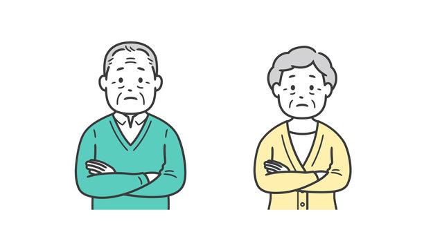 抱着胳膊思考的老年男女上半身插画图片下载