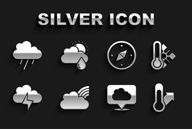 彩虹与云朵、气象温度计、定位、风暴、指南针、多云转晴图标矢量素材图片下载