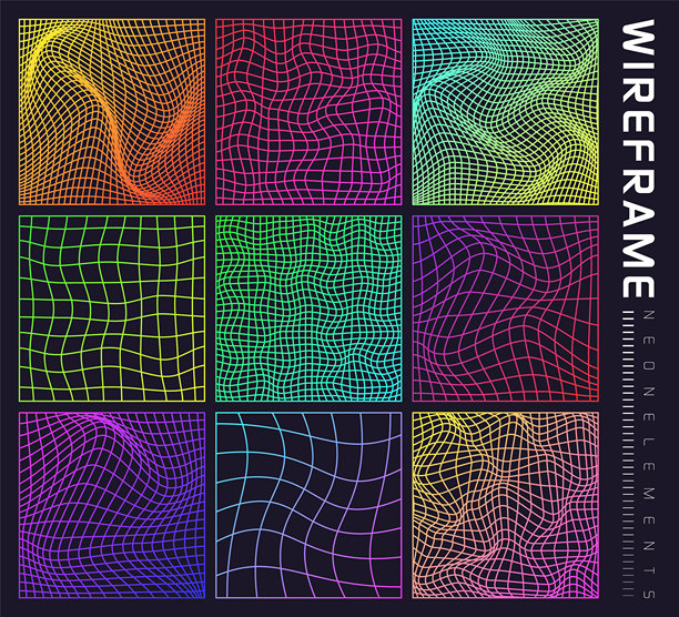 彩色线框，透视网格，3D网格矢量素材图片下载