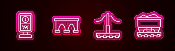 信息展示架、桥梁列车、铁路和煤车霓虹灯图标矢量素材图片下载