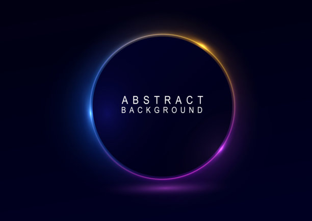 霓虹渐变框架，发光的圆形未来设计元素集合。明亮的几何形状，现代标志合集。明亮的圆圈。蓝色传送门、平台的光效。尘埃效果。图片下载