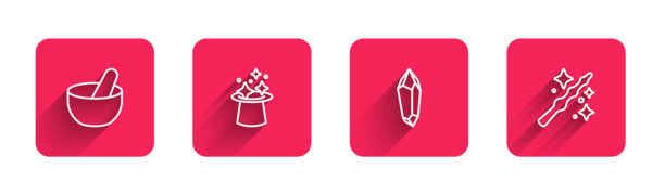 女巫大锅、魔法帽、石头和魔杖图标矢量素材图片下载