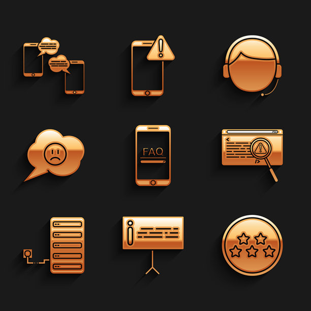 手机常见问题解答信息、信息、五星评级评论、系统错误概念、服务器、语音气泡悲伤微笑、人工客服和聊天消息手机图标矢量素材图片下载