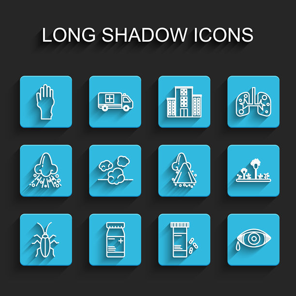 蟑螂、药瓶和药丸、手部牛皮癣或湿疹、红眼过敏性结膜炎、灰尘、霉菌和流鼻涕图标矢量素材图片下载