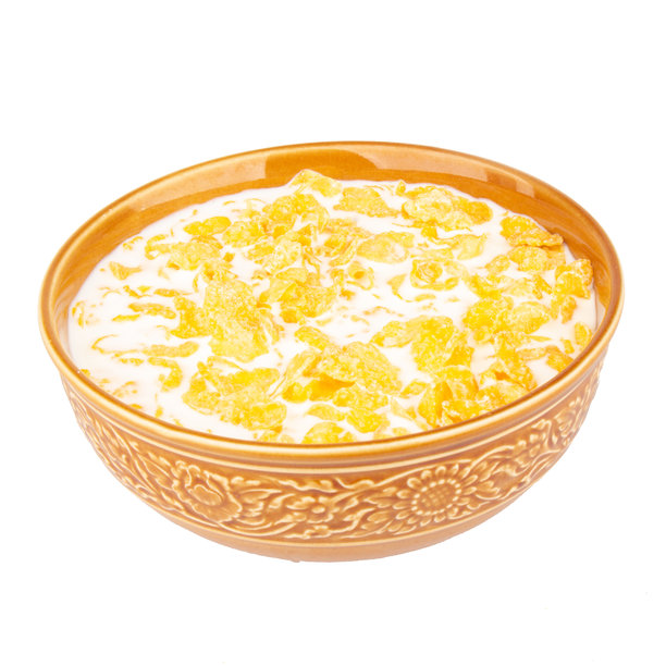 玉米麦片与牛奶，背景为白色图片下载