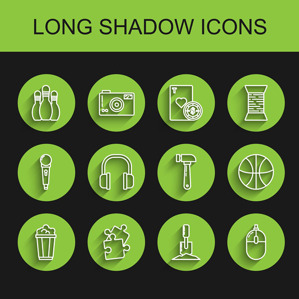 爆米花、拼图、保龄球瓶、铲子、鼠标、耳机、篮球和锤子图标矢量素材图片下载