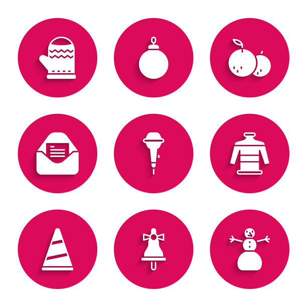 麦克风、圣诞铃铛、雪人、毛衣、派对帽、派对邀请卡、橘子和手套图标矢量素材图片下载