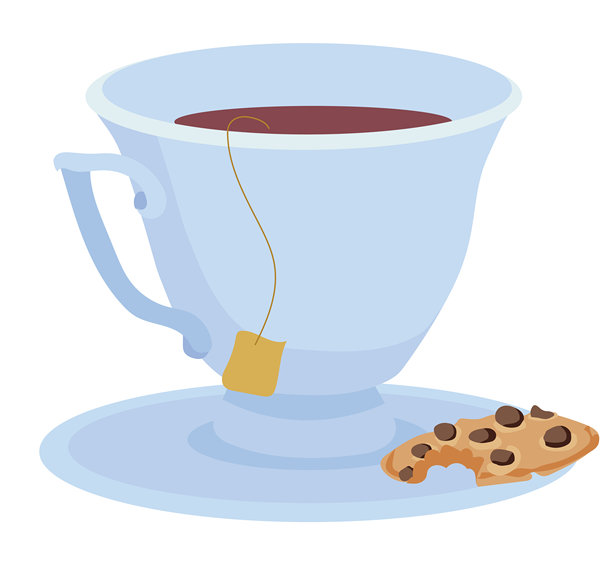 一杯茶和饼干。白色背景上的矢量插图。图片下载