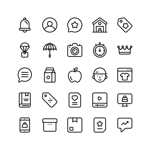 现代独特设计风格的用户界面图标集。图片下载