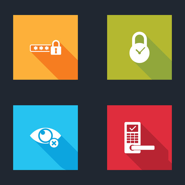 密码保护、带时钟的挂锁、隐形隐藏和数字门无线图标矢量素材图片下载