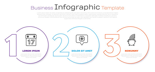 圣帕特里克节元素：日历、四叶草气泡、巫婆锅和彩虹，商业信息图表模板矢量素材图片下载