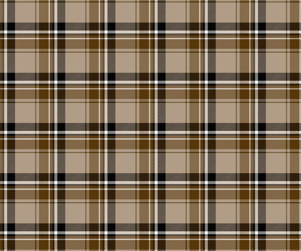 格子布料图案，奶油色、棕色、黑色、白色，适合秋冬季节，适用于纺织品和服装设计、裙子或装饰性面料。矢量插图。图片下载